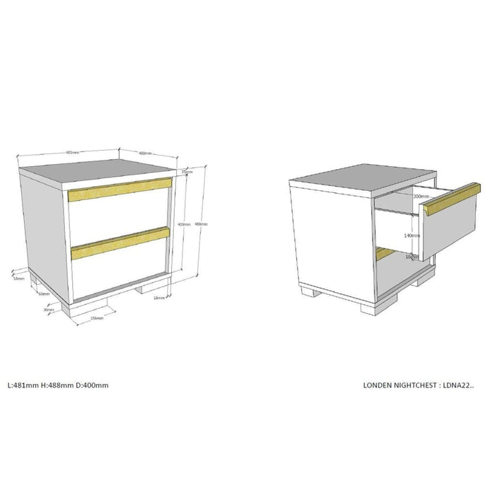 Vipack Nachtkastje London Met 2 Lades Hout