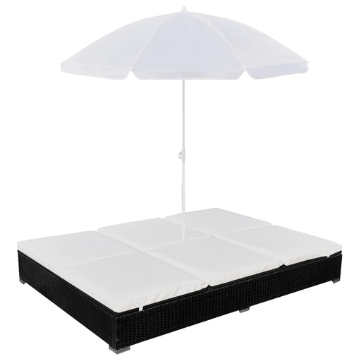 Loungebed Met Parasol Poly Rattan