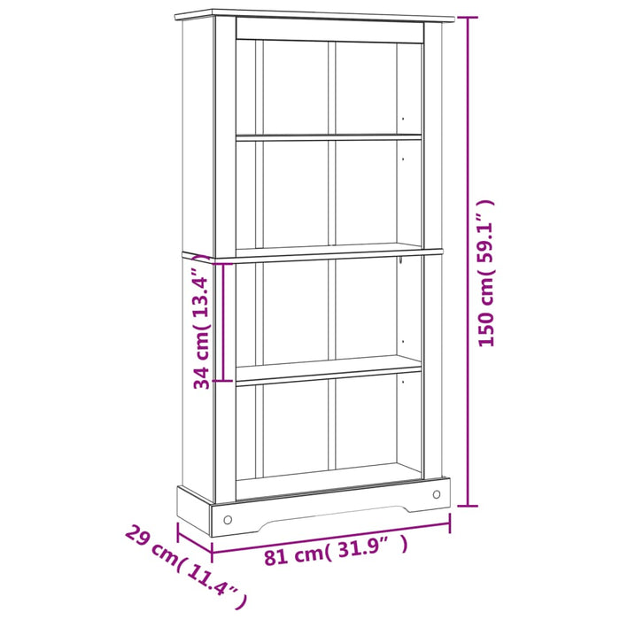 Boekenkast Grenenhout Met 4 Planken Corona-Stijl 81X29X