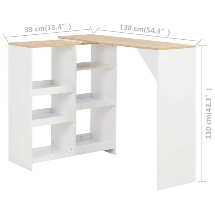 Bartafel Met Verplaatsbaar Schap 138X39X110 Cm Wit