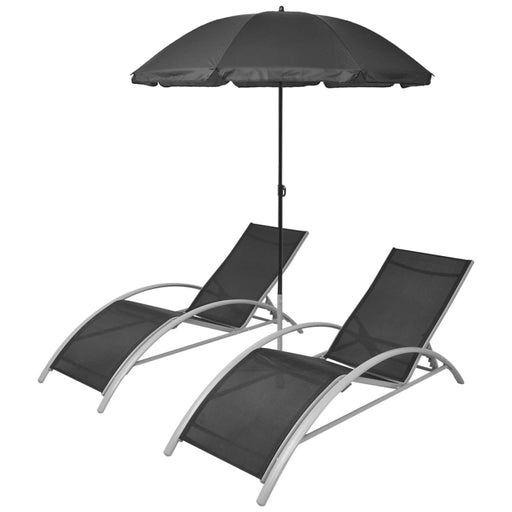 Ligbedden Met Parasol Aluminium Zwart