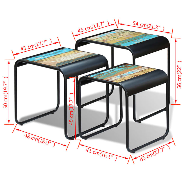 3-Delige Tafeltjesset Massief Gerecycled Hout