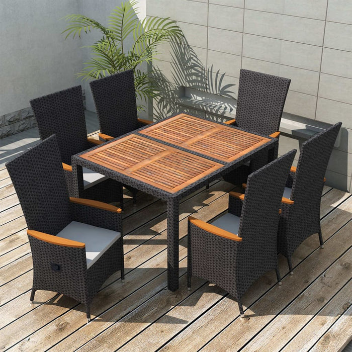 -Delige Tuinset Poly Rattan Acaciahout Zwart