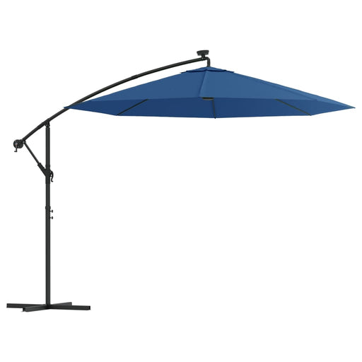 Zweefparasol Met Led-Verlichting En Stalen Paal Blauw