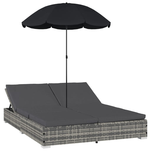 Loungebed Met Parasol Poly Rattan