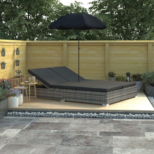 Loungebed Met Parasol Poly Rattan