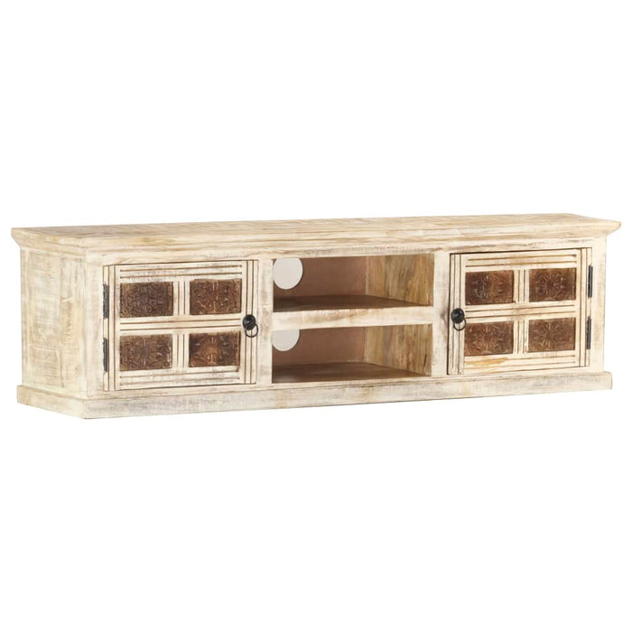 Tv-Meubel 130X30X36 Cm Massief Mangohout Wit