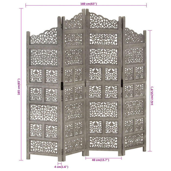 Kamerscherm 4 Panelen Handgesneden 160X165 Cm Mangohout