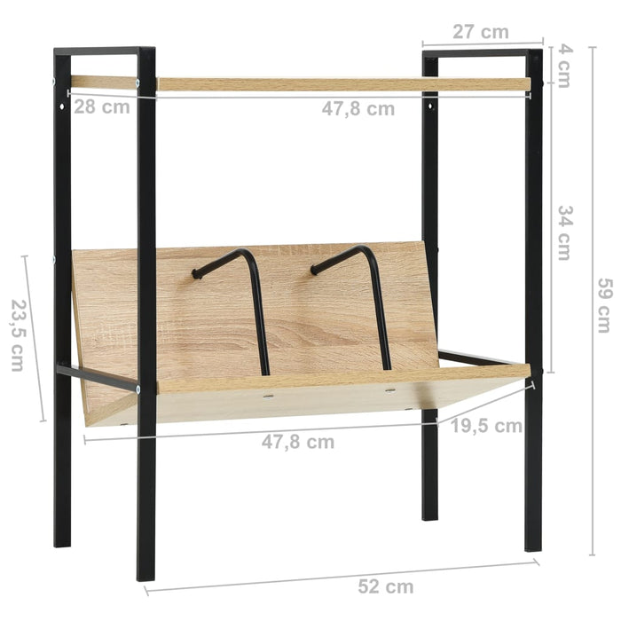 Boekenkast 2 Schappen 52X28X59 Cm Bewerkt Hout