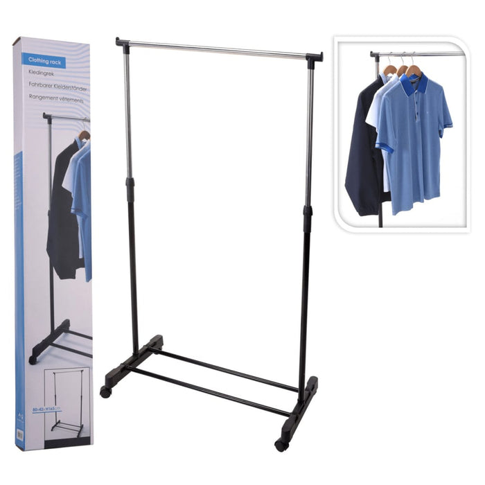 Storage Solutions Kledingrek Met Wielen Enkele Stang 80X42X(90-165) Cm