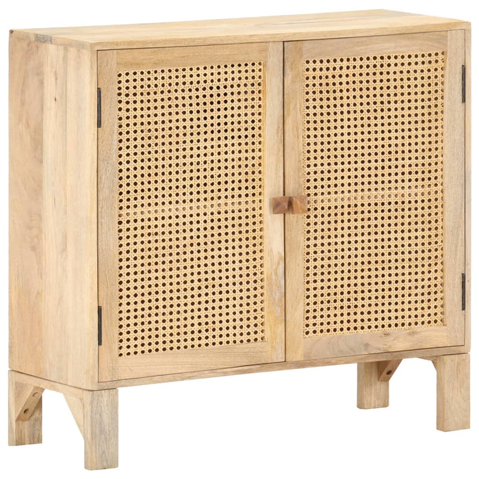 Dressoir 80X30X73 Cm Massief Mangohout En Natuurlijk Riet