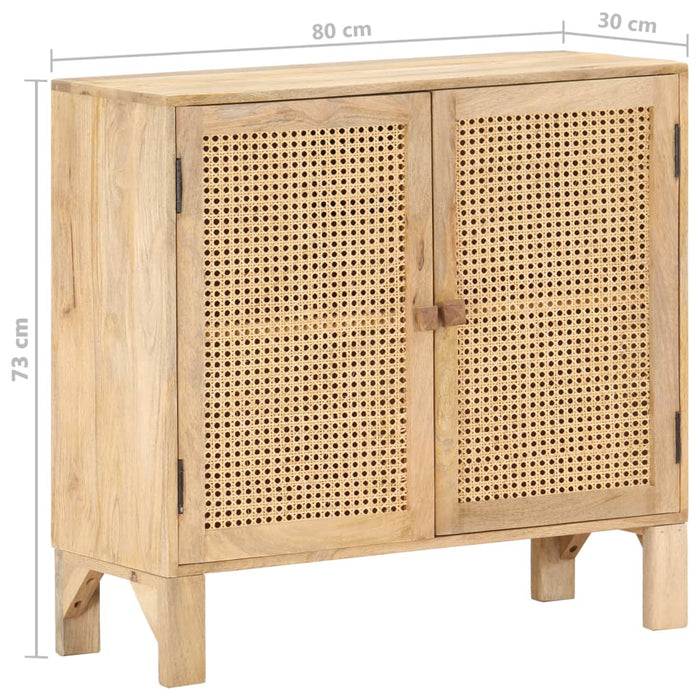 Dressoir 80X30X73 Cm Massief Mangohout En Natuurlijk Riet