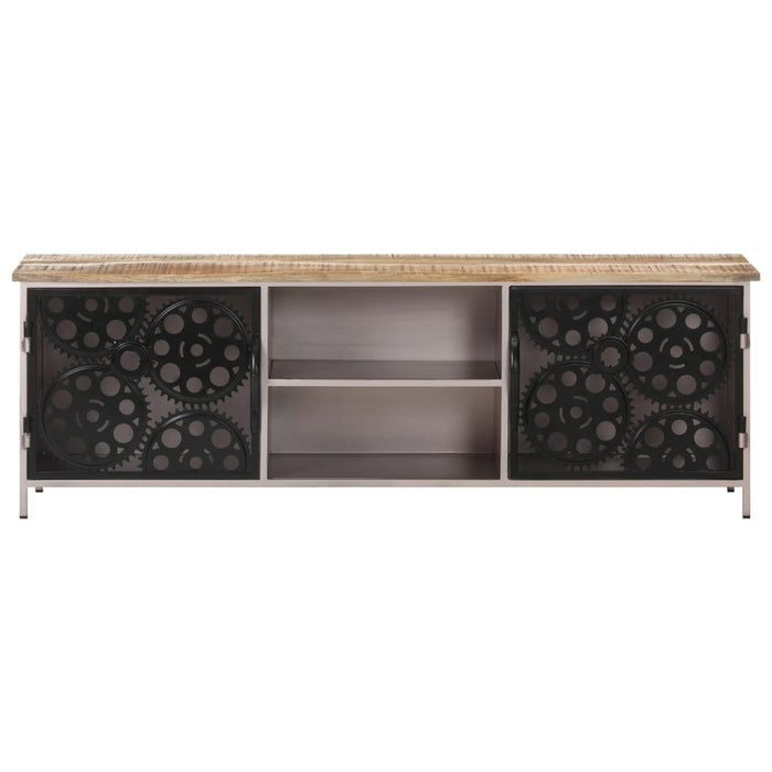 Tv-Meubel 120X30X40 Cm Ruw Mangohout Hoogglans Zwart