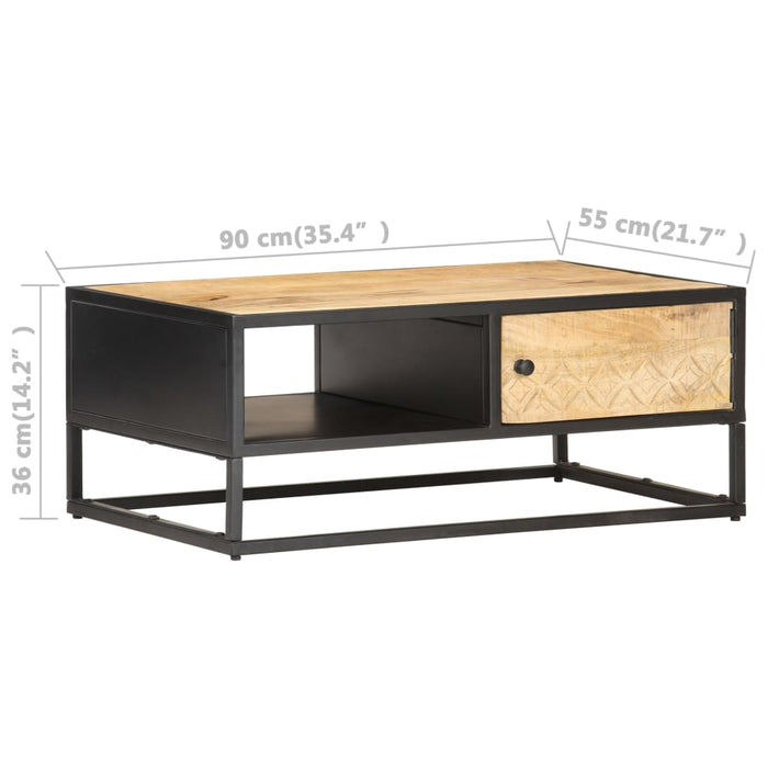 Salontafel Met Bewerkte Deur 90X55X36 Cm Ruw Mangohout