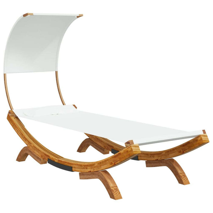 Loungebed Met Luifel 100X200X126 Cm Massief Gebogen Hout Crème