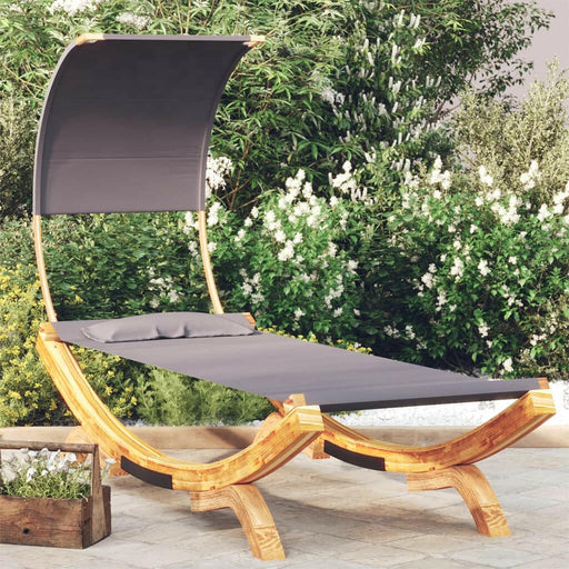 Loungebed Met Luifel 100X200X126 Cm Massief Gebogen Hout Crème