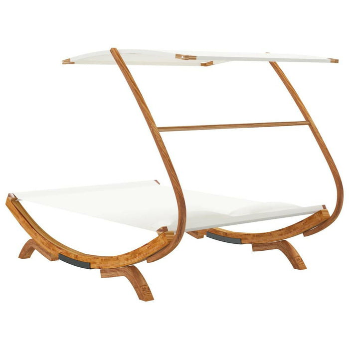 Loungebed Met Luifel 165X203X138 Cm Massief Gebogen Hout Crème