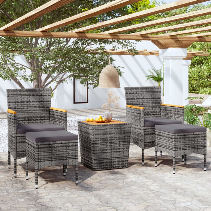 3-Delige Bistroset Poly Rattan En Acaciahout Grijs