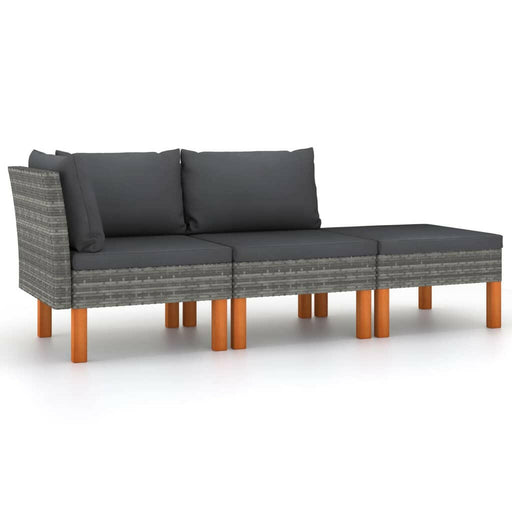 3-Delige Loungeset Poly Rattan En Massief Eucalyptushout