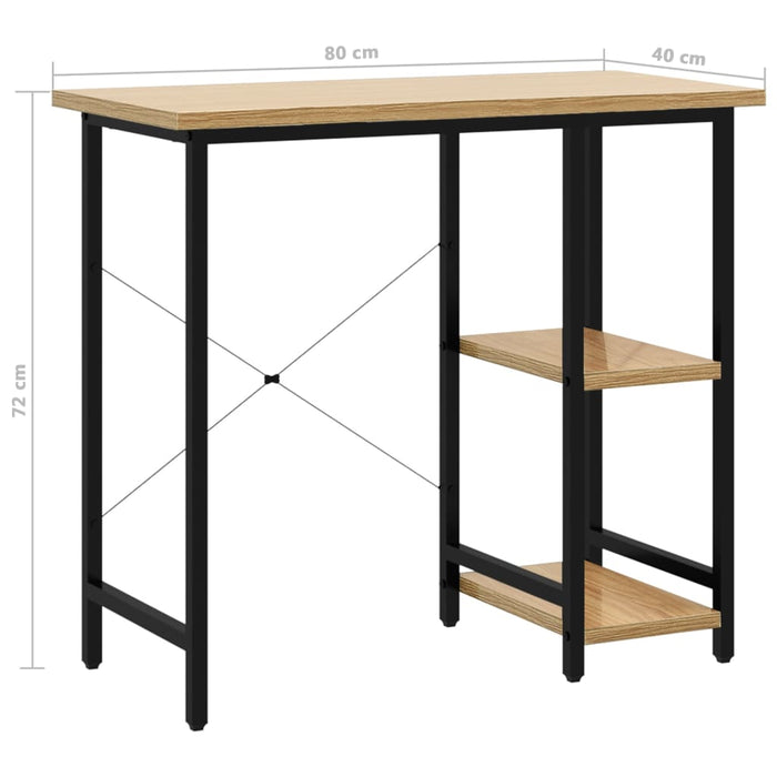 Computerbureau 80X40X72 Cm Mdf Metaal Zwart Lichteikenkleurig