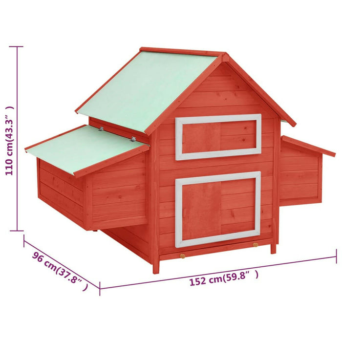 Kippenhok 152X96X110 Cm Massief Vurenhout Rood En Wit