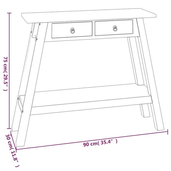 Wandtafel Met Lades 90X30X75 Cm Massief Mahoniehout