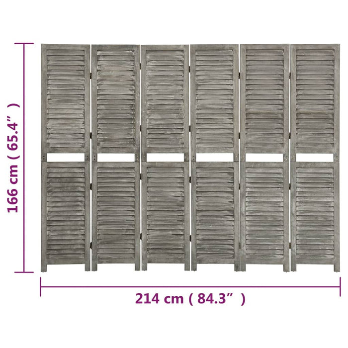 Kamerscherm Met 6 Panelen Massief Hout Grijs