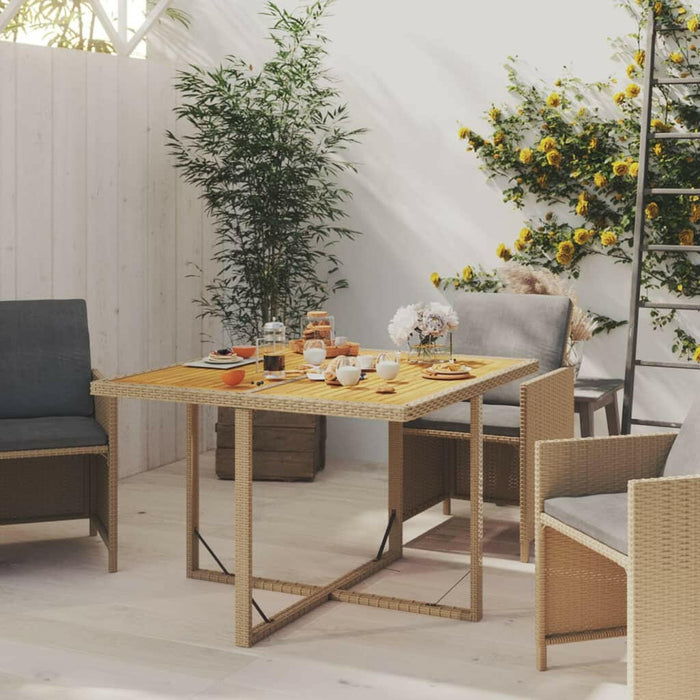 Tuintafel 109X107X74 Cm Poly Rattan En Massief Acaciahout Beige