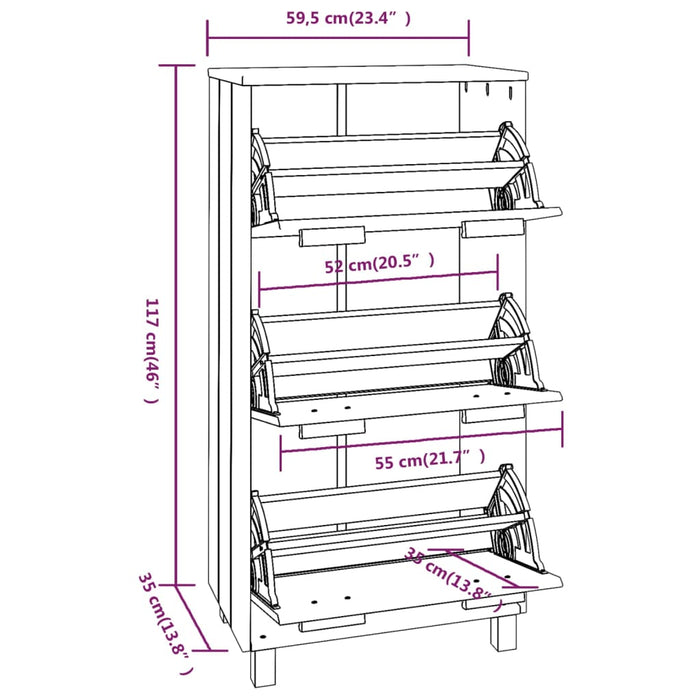 Schoenenkast Hamar 59,5X35X7 Cm Massief Grenenhout Wit