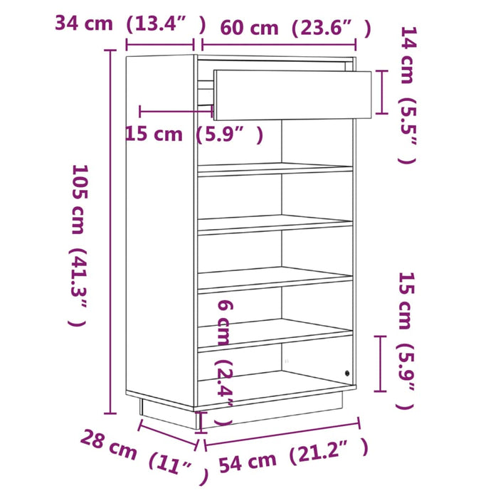 Schoenenkast 60X34X05 Cm Massief Grenenhout Zwart