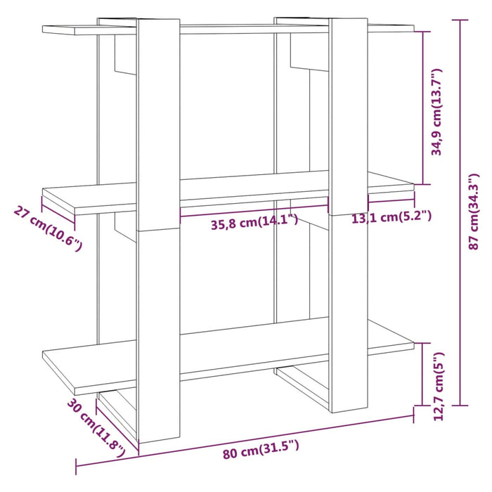 Boekenkast/Kamerscherm 80X30X87 Cm Bruineikenkleurig