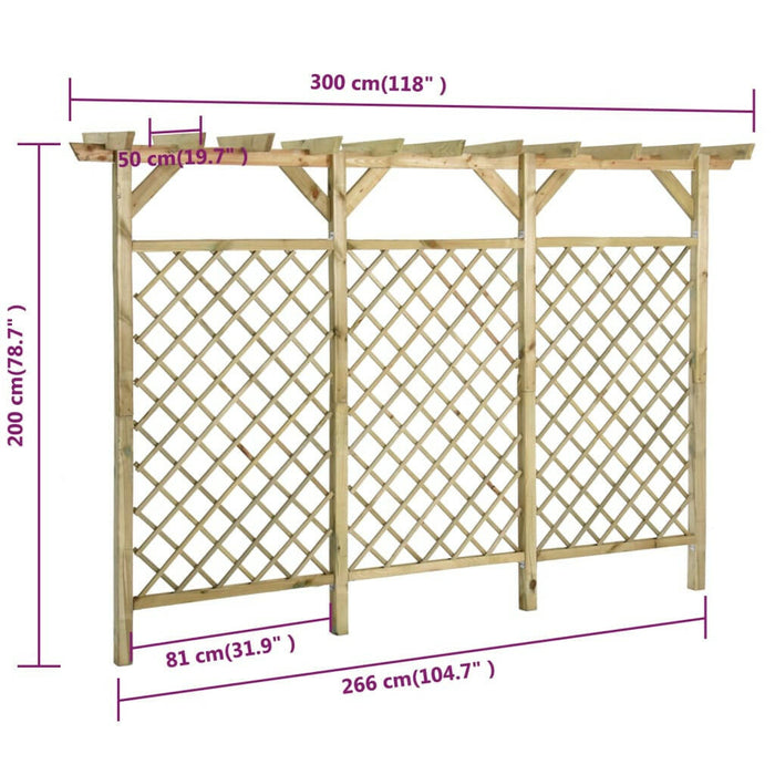 Tuinhek Met Latwerk En Pergola 300X50X200 Cm Geïmpregneerd Hout