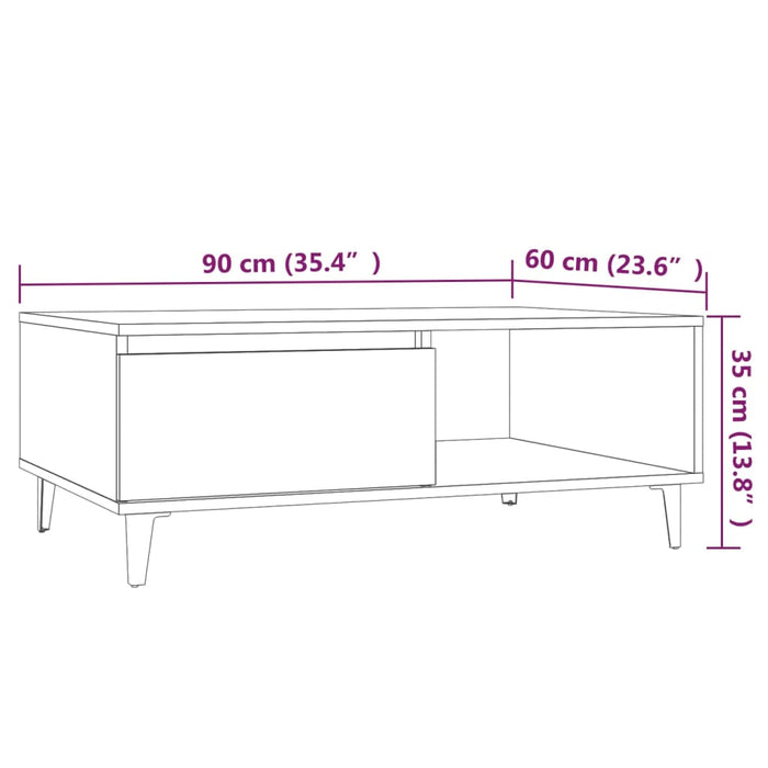 Salontafel 90X60X35 Cm Bewerkt Hout Kleurig