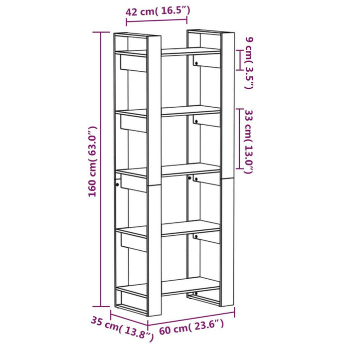 Boekenkast/Kamerscherm 60X35X160 Cm Massief Grenenhout