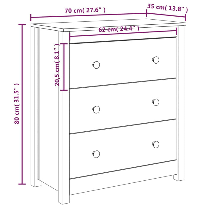 Dressoir 70X35X80 Cm Massief Grenenhout