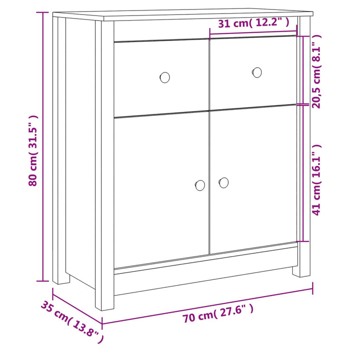 Dressoir 70X35X80 Cm Massief Grenenhout