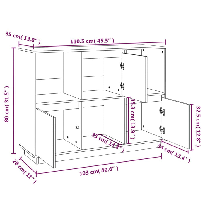 Dressoir 110,5X35X80 Cm Massief Grenenhout