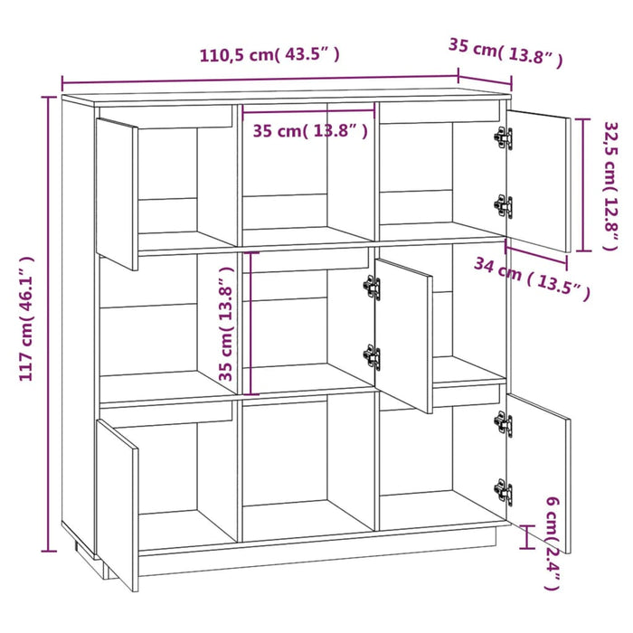 Hoge Kast 110,5X35X117 Cm Massief Grenenhout