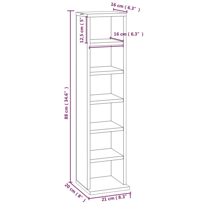 Cd-Kast 21X20X88 Cm Bewerkt Hout Gerookt Eikenkleurig