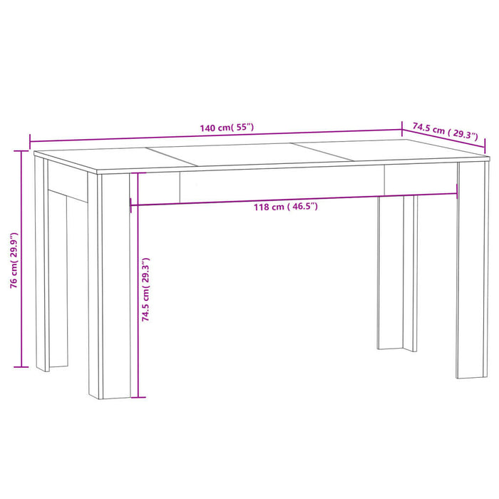 Eettafel 140X74,5X76 Cm Bewerkt Hout Bruin Eikenkleur