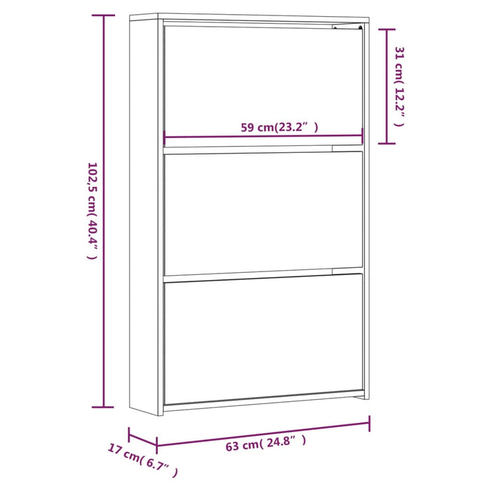 Schoenenkast Met Spiegel 3-Laags 63X7X02,5 Cm Zwart