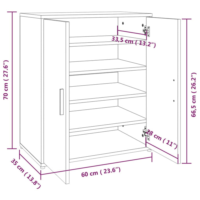 Schoenenkast 60X35X70 Cm Bewerkt Hout Kleurig Gerookt Eiken