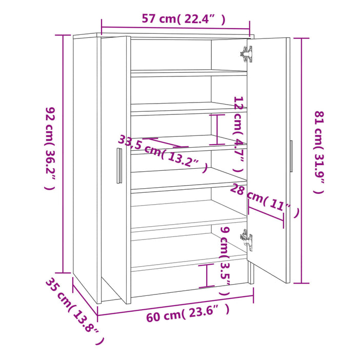 Schoenenkast 60X35X92 Cm Bewerkt Hout Kleurig Gerookt Eiken