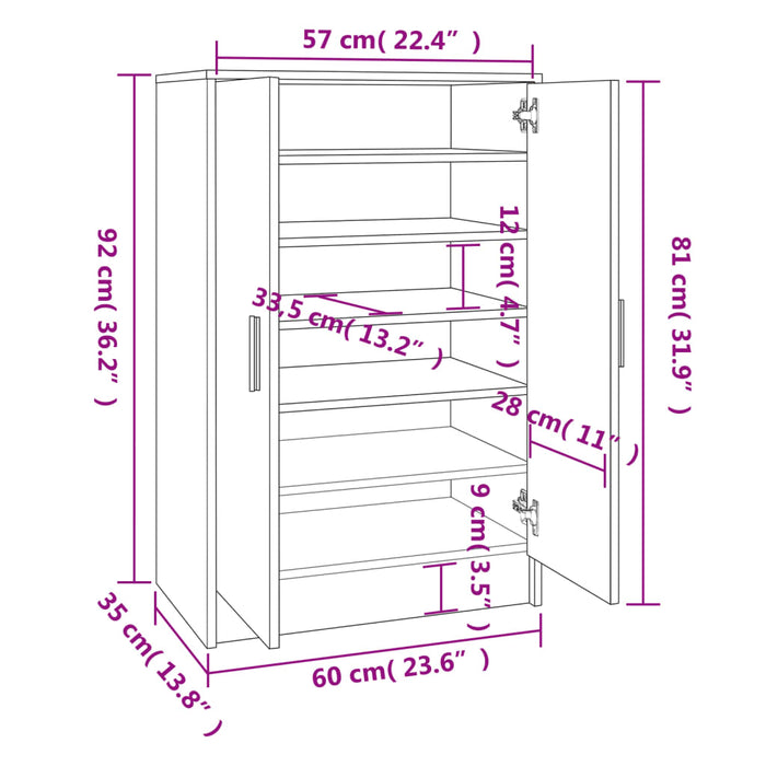 Schoenenkast 60X35X92 Cm Bewerkt Hout Eikenkleurig Grijs Sonoma