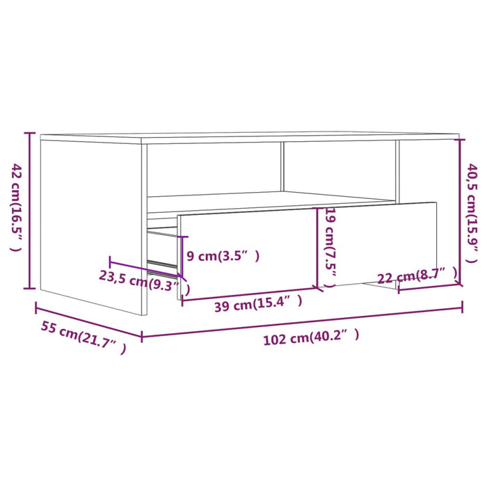 Salontafel 102X55X42 Cm Bewerkt Hout Eikenkleurig