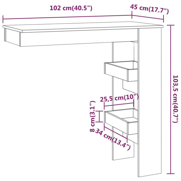 Bartafel Wandgemonteerd 102X45X103,5 Cm Bewerkt Hout Bruineiken