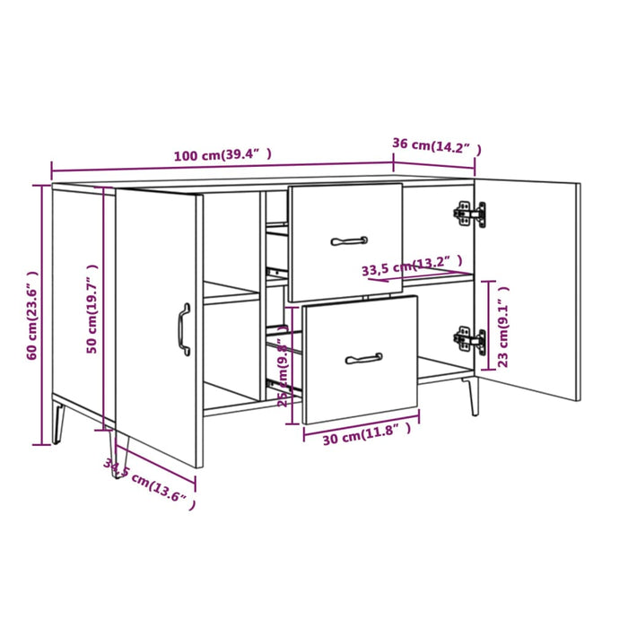 Dressoir 100X36X60 Cm Bewerkt Hout Zwart