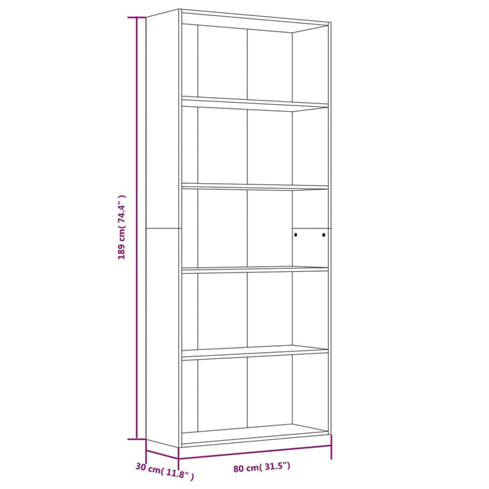 Boekenkast 80X30X89 Cm Bewerkt Hout Eikenkleurig