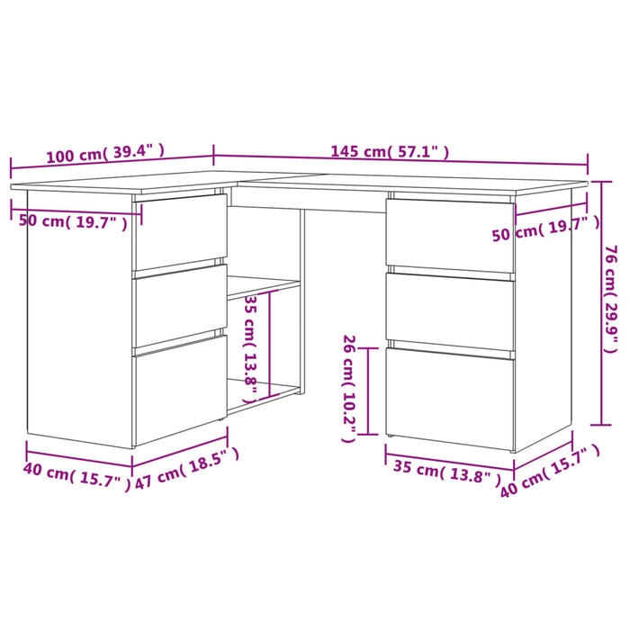 Hoekbureau 145X100X76 Cm Bewerkt Hout Eikenkleurig