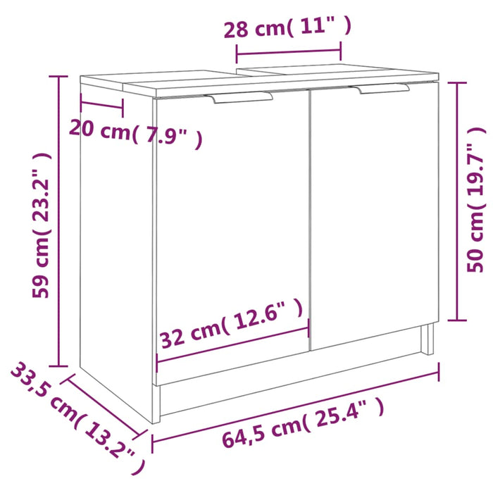 Badkamerkast 64,5X33,5X59 Cm Bewerkt Hout Grijs Sonoma Eiken